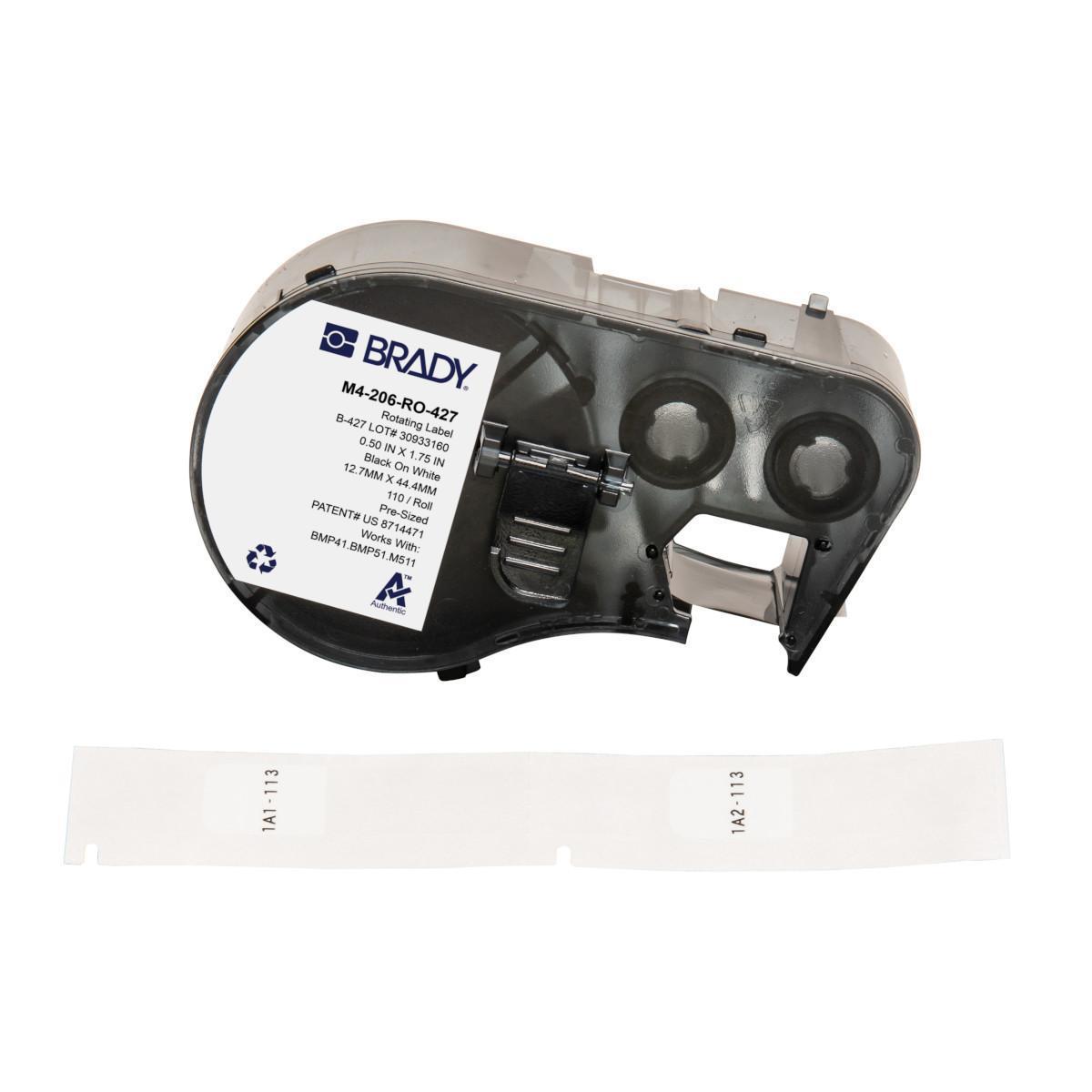 Brady® M4-206-RO-427 Self-Laminating Wire and Component Label, 12.7 mm W, Black on White/Clear, B-427 Vinyl
