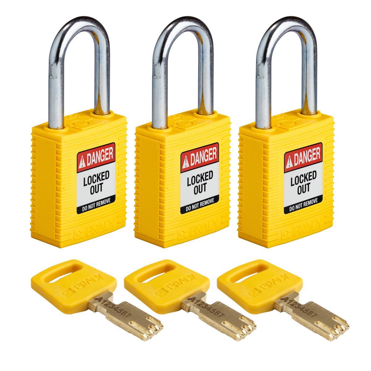 Brady® NYL-YLW-38ST-KA3PK Lockout Padlocks