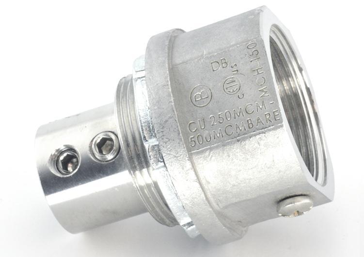 Bridgeport® Mighty-Bond® MCH-150 Raintight Grounding and Bonding Hub, 1-1/2 in Trade, 250 to 500 kcmil Al/Cu Conductor, Thread Connection, Stainless Steel