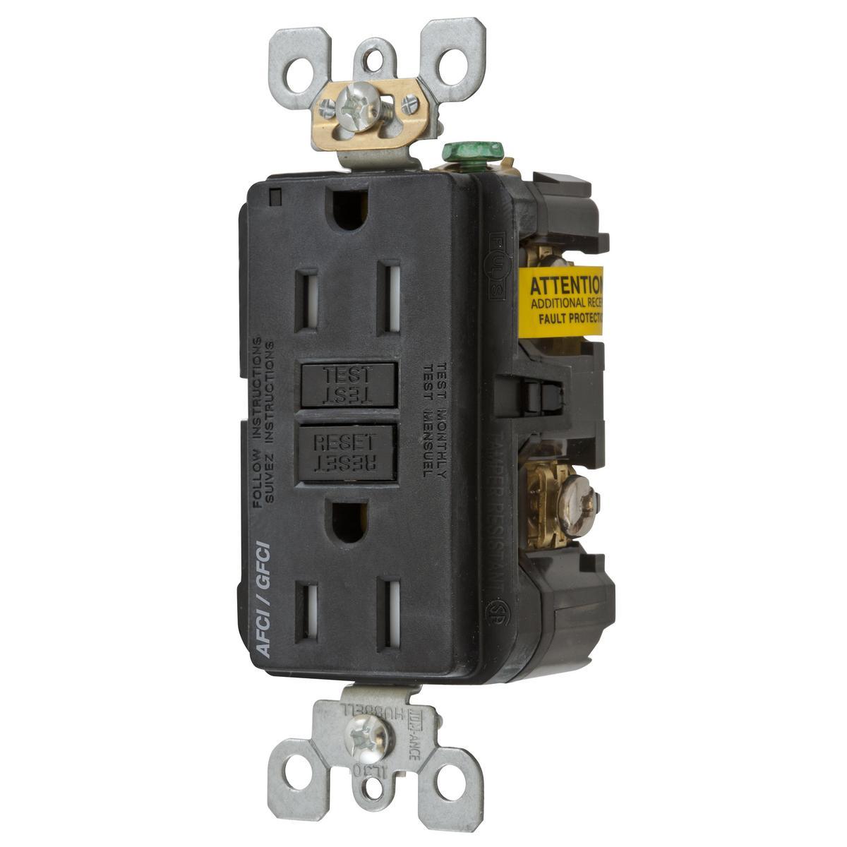 Hubbell Wiring Device-Kellems AFGF15TRBK AFCI/GFCI Receptacles