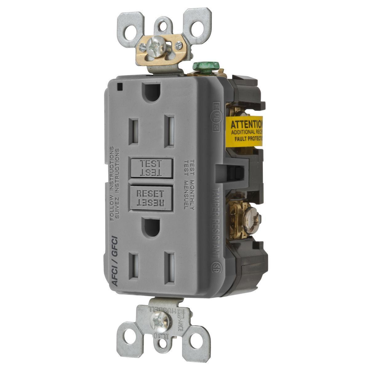 Hubbell Wiring Device-Kellems AFGF15TRGY AFCI/GFCI Receptacles