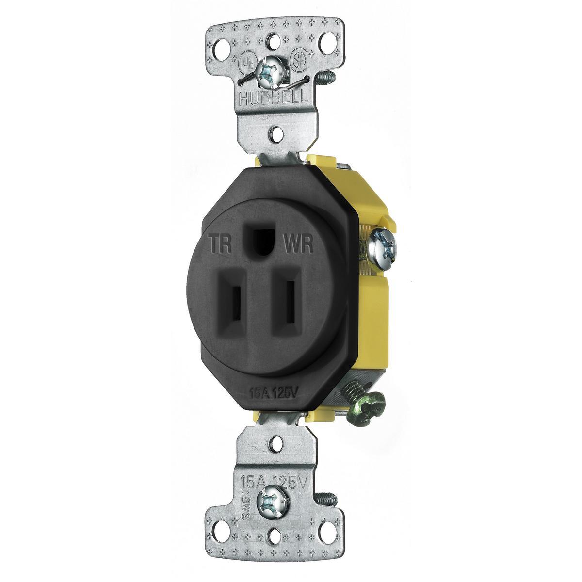 Hubbell Wiring Device-Kellems RR151BKWRTR Straight Blade Receptacles