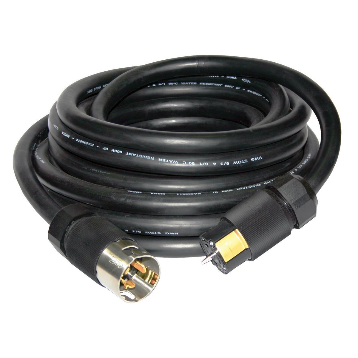 Hubbell Wiring Device-Kellems TPC50 2-Pole 3-Wire Grounding Non-NEMA Temporary Power Standard Distribution Box Cable, 125/250 V AC, 50 A, 12500 W, 1-Phase, 50 ft L Cord, 1/3 Conductors