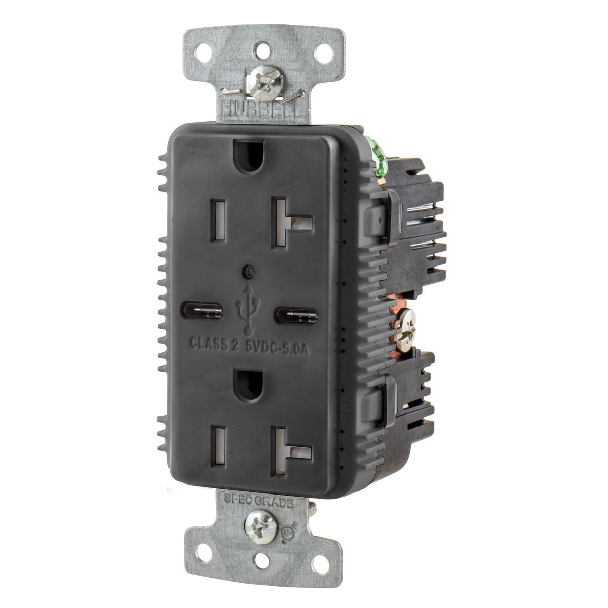 Hubbell Wiring Device-Kellems USB20C5BK Receptacles & USB Ports