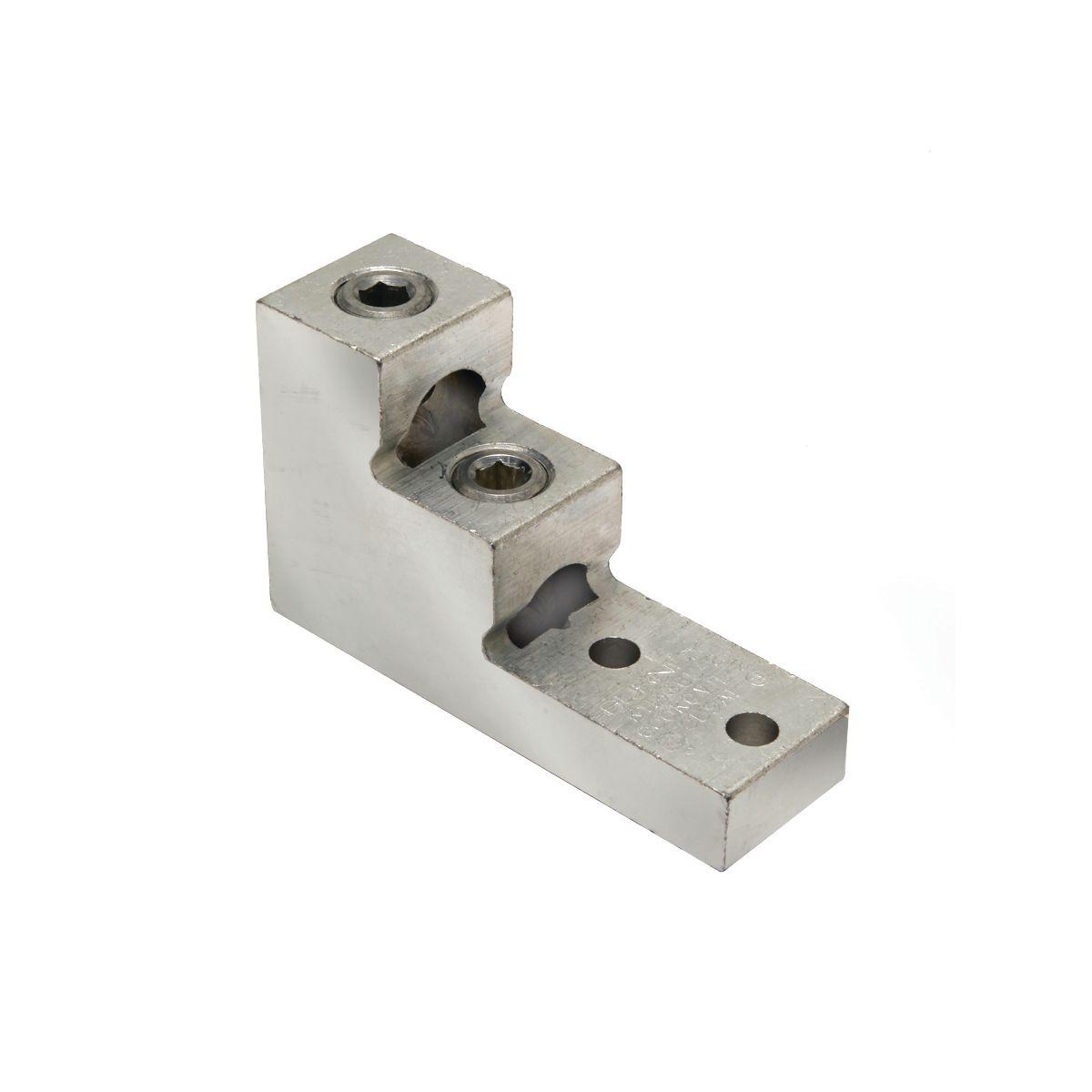 BURNDY® K11A39U2 K11A-U Dual Rated Universal Mechanical Bolted Lug and Terminal, 1/0 AWG to 750 kcmil Copper/Stranded Aluminum Conductor, 3/8 in Stud, 2 Bolt Holes, Aluminum