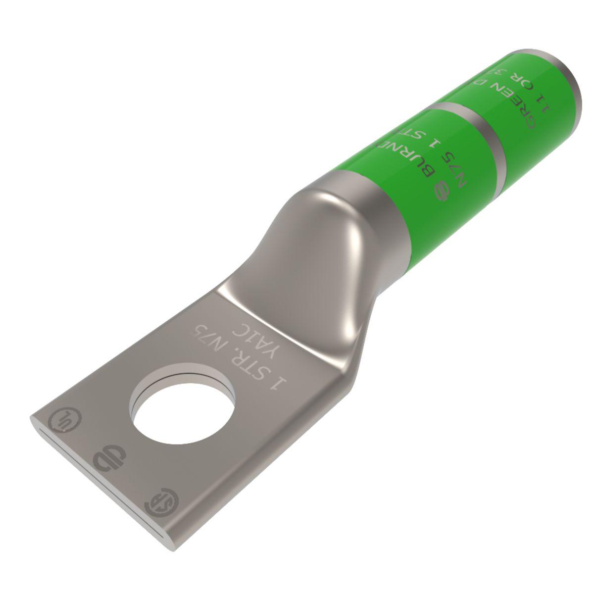 BURNDY® HYLUG™ YA1CN YA Series 1-Hole Uninsulated Compression Lug, 1 AWG Stranded Copper Conductor, Die Code: 11, 1/2 in Stud, Tin Plated Copper