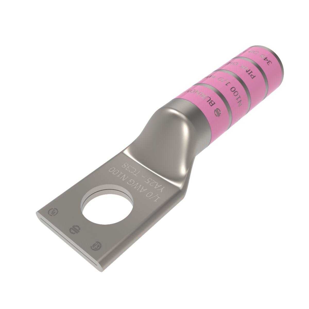 BURNDY® HYLUG™ YA25N YA Series 1-Hole Uninsulated Compression Lug, 1/0 AWG Stranded Copper Conductor, Die Code: 12, 1/2 in Stud, Tin Plated Copper