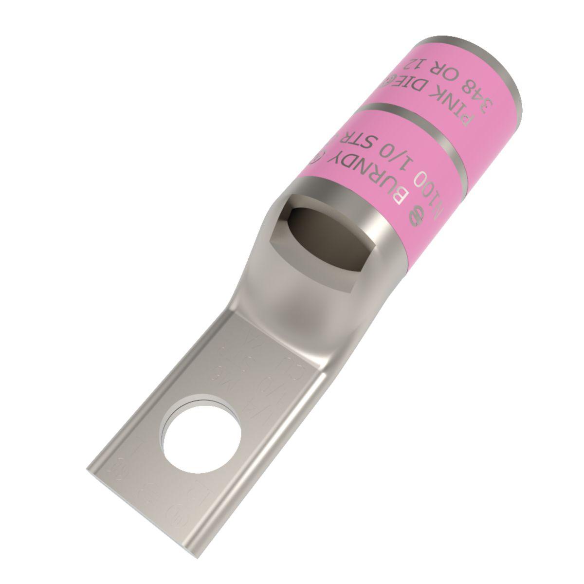 BURNDY® HYLUG™ YA25LNT14 YA-L-NT 1-Hole Compression Lug With Inspection Window, 1/0 AWG Solid/Stranded Copper Conductor, Die Code: 12, 1/4 in Stud, Copper