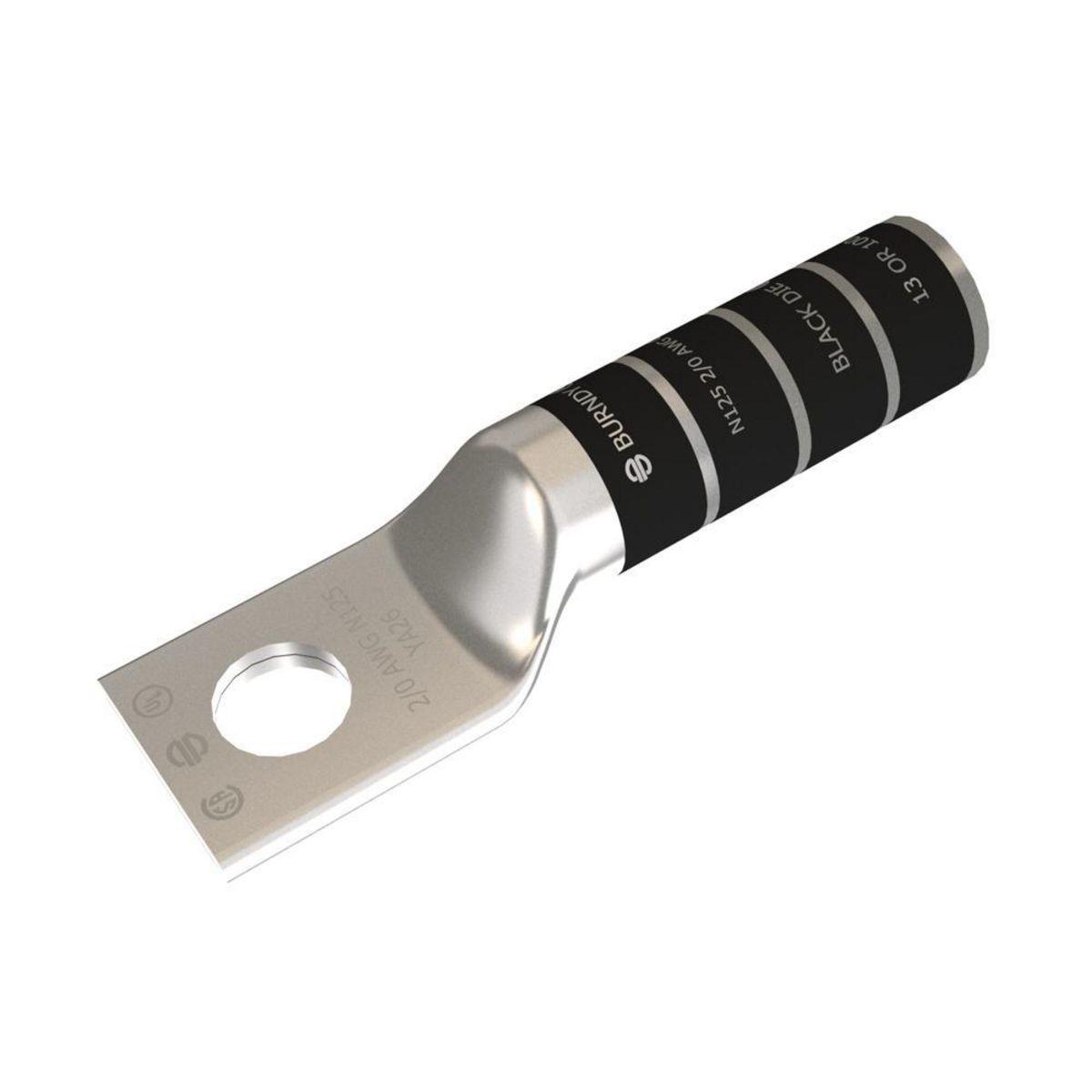 BURNDY® HYLUG™ YA26N YA Series 1-Hole Uninsulated Compression Lug, 2/0 AWG Stranded Copper Conductor, Die Code: 13, 1/2 in Stud, Tin Plated Copper