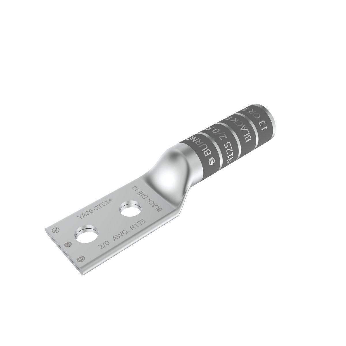 BURNDY® HYLUG™ YA262TC38 YA-2TC 2-Hole Compression Lug, 2/0 AWG Stranded Copper Conductor, Die Code: 13, 3/8 in Stud, Tin Plated Copper
