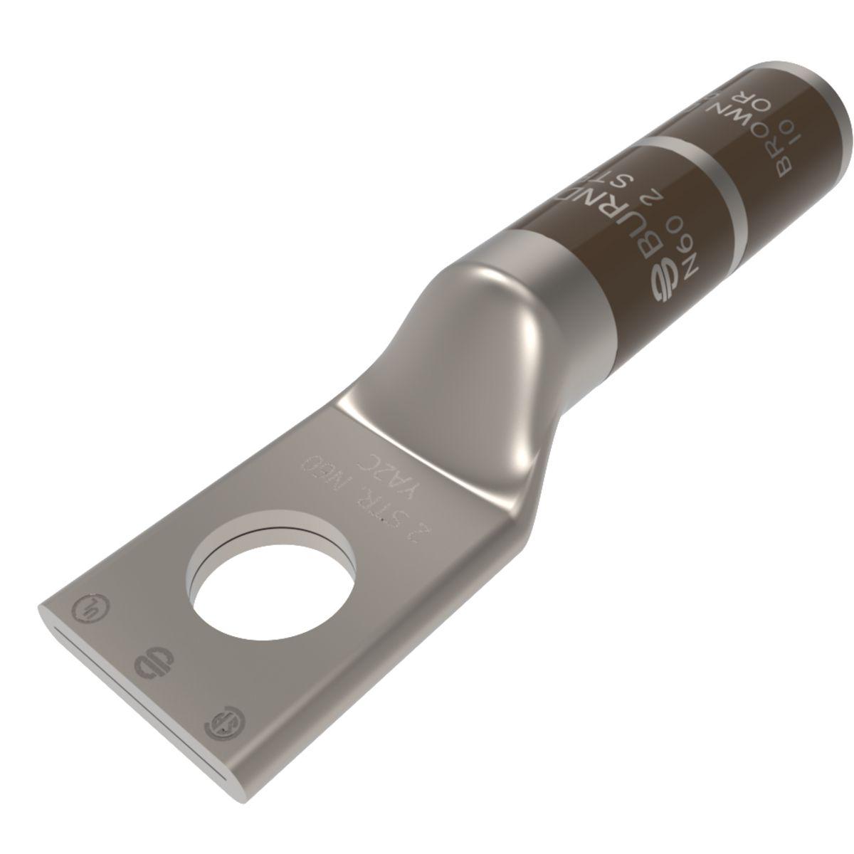 BURNDY® HYLUG™ YA2CN YA Series 1-Hole Uninsulated Compression Lug, 2 AWG Stranded Copper Conductor, Die Code: 10, 1/2 in Stud, Tin Plated Copper