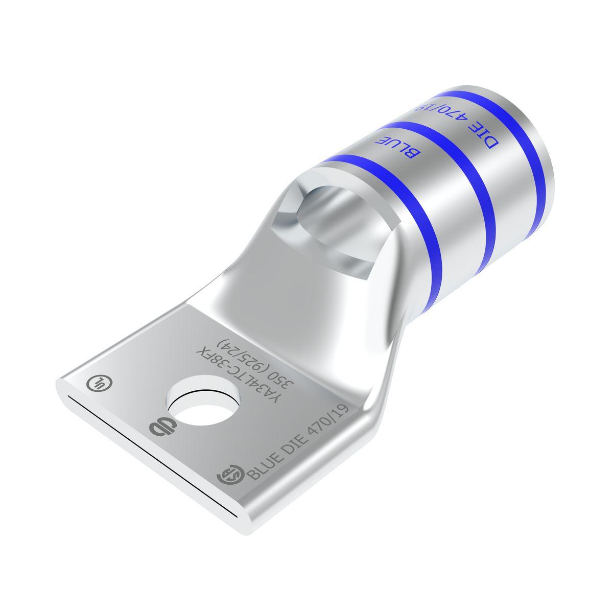 BURNDY® HYLUG™ YA34LTC38FX YA-L-FX 1-Hole Compression Lug With Inspection Window, 350 kcmil Flexible Copper Conductor, Die Code: 19, 3/8 in Stud, Copper