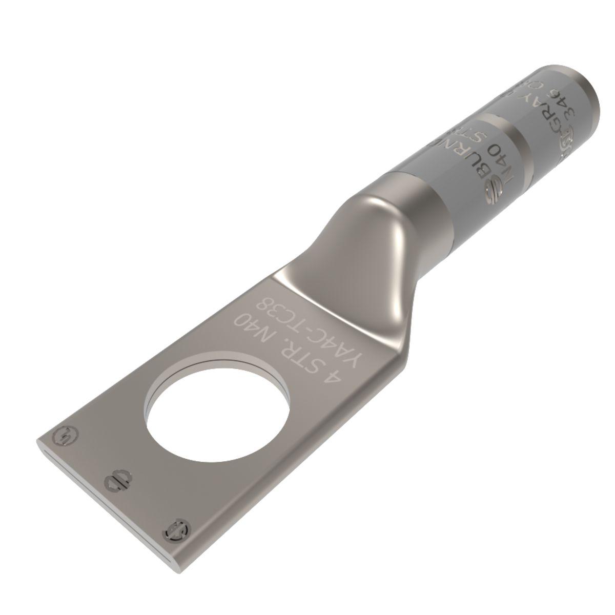 BURNDY® HYLUG™ YA4CN YA Series 1-Hole Uninsulated Compression Lug, 4 AWG Stranded Copper Conductor, Die Code: 8/346, 1/2 in Stud, Tin Plated Copper