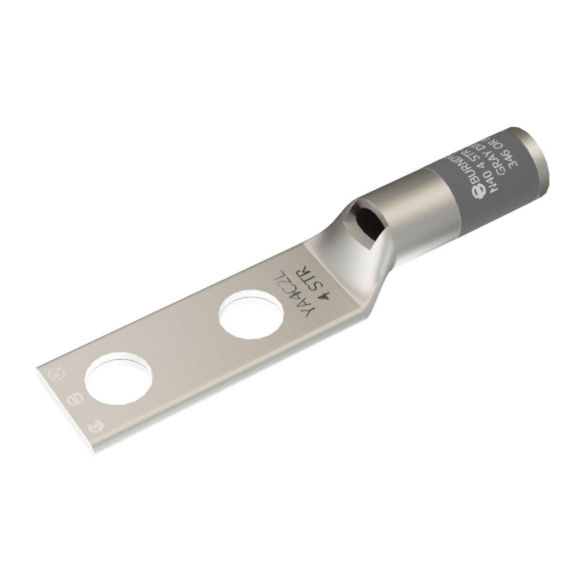 BURNDY® HYLUG™ YA4C2LN YA-2LN 2-Hole Compression Lug With Inspection Window, 4 AWG Stranded Copper Conductor, Die Code: 8/346, 1/2 in Stud, Copper