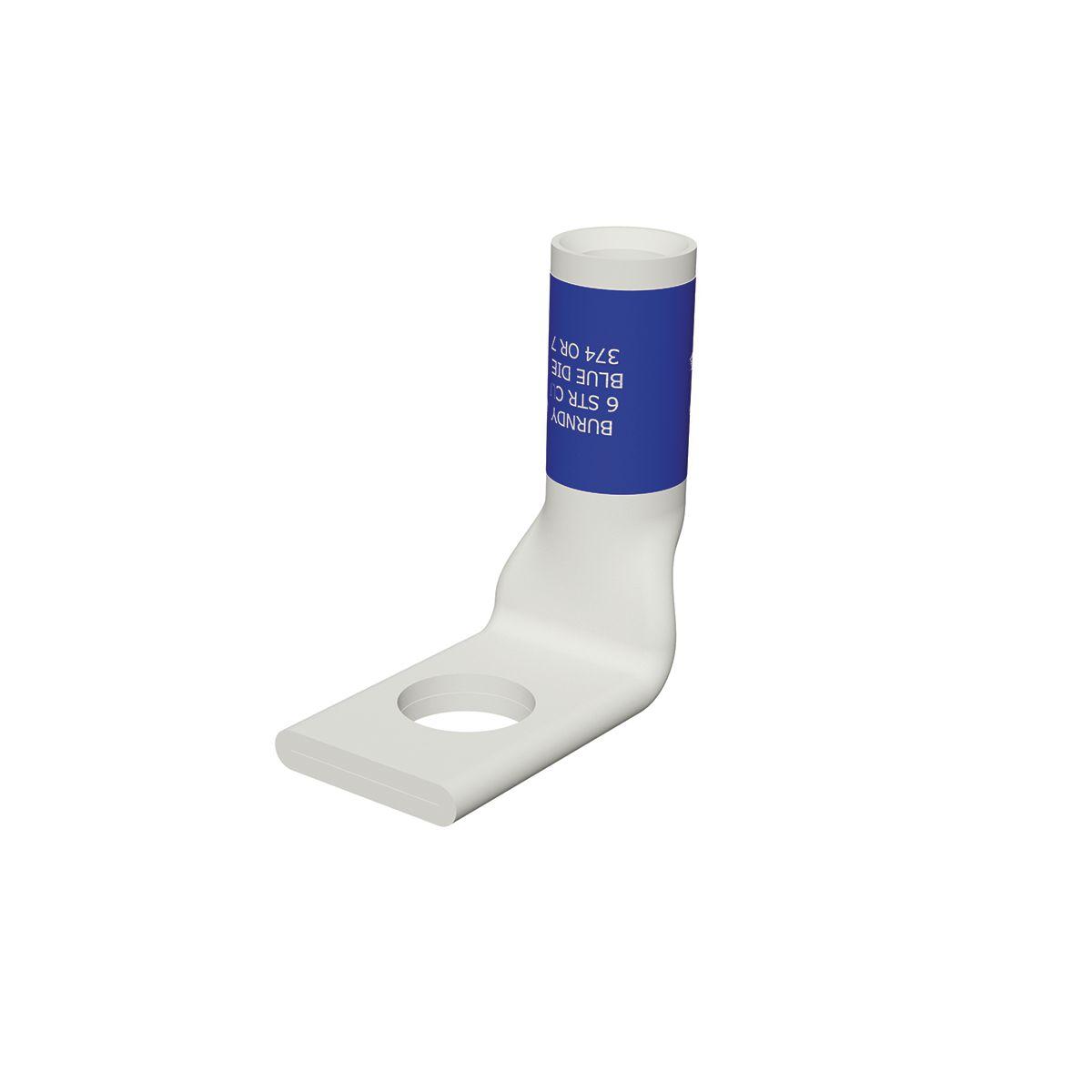 BURNDY® HYLUG™ YA6CL90 YA-L 1-Hole Compression Terminal With Inspection Window, 6 AWG Stranded Copper Conductor, Die Code: 7374, 1/4 in Stud, Copper