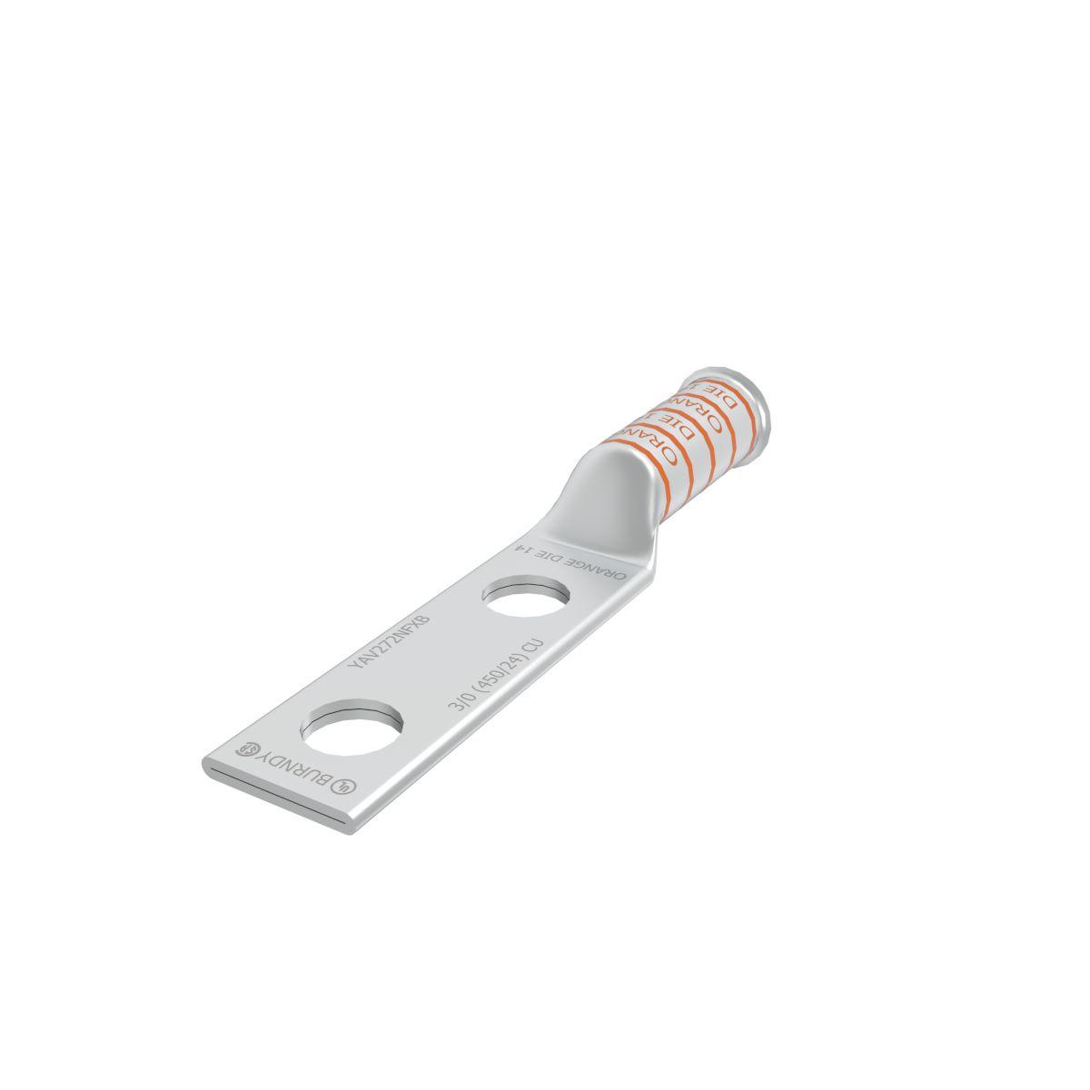 BURNDY® HYLUG™ YAV272NFXB YA-2N-FX 2-Hole Compression Lug, 3/0 AWG Flexible/Stranded Copper Conductor, Die Code: 14, 1/2 in Stud, Tin Plated Copper