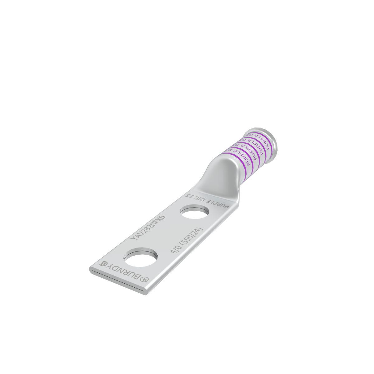BURNDY® HYLUG™ YAV282NFXB YA-N-FX 2-Hole Compression Lug, 4/0 AWG Flexible/Stranded Copper Conductor, Die Code: 15, 1/2 in Stud, Tin Plated Copper