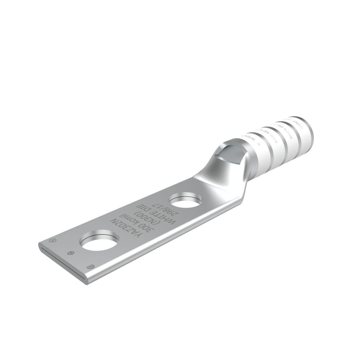 BURNDY® HYLUG™ YAZ302N YAZ-2N 2-Hole Compression Lug With Inspection Window, 300 kcmil Stranded Copper Conductor, Die Code: 17/298, 1/2 in Stud, Tin Plated Copper