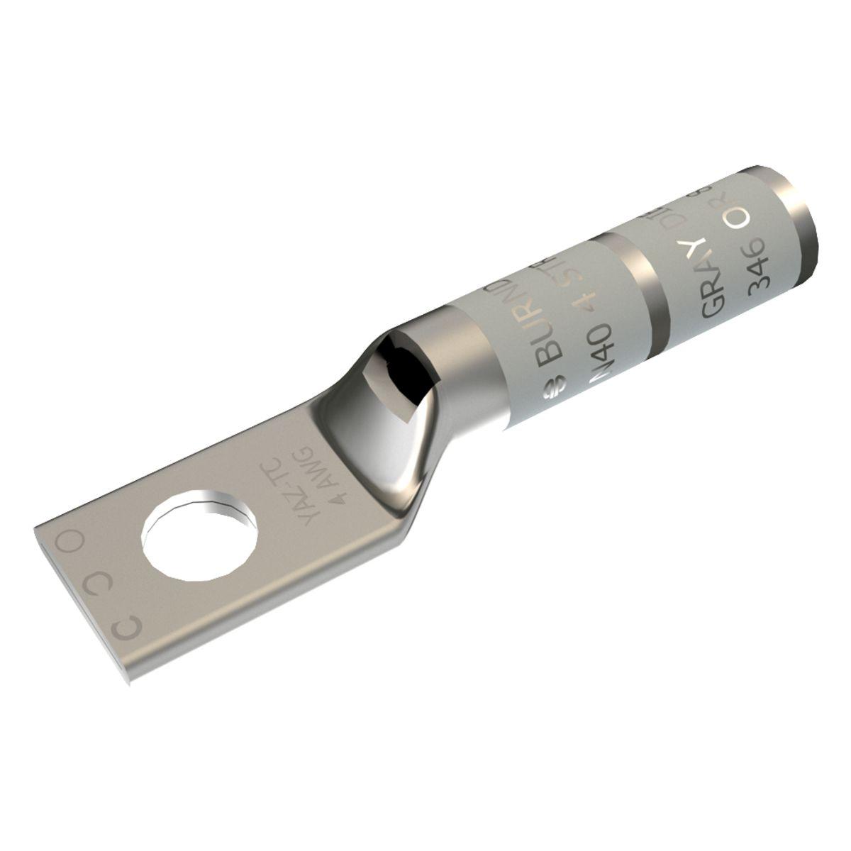 BURNDY® HYLUG™ YAZ4CTC14 1-Hole Uninsulated Compression Lug With Inspection Window, 4 AWG Stranded Copper Conductor, Die Code: 8/346, 1/4 in Stud, Tin Plated Copper