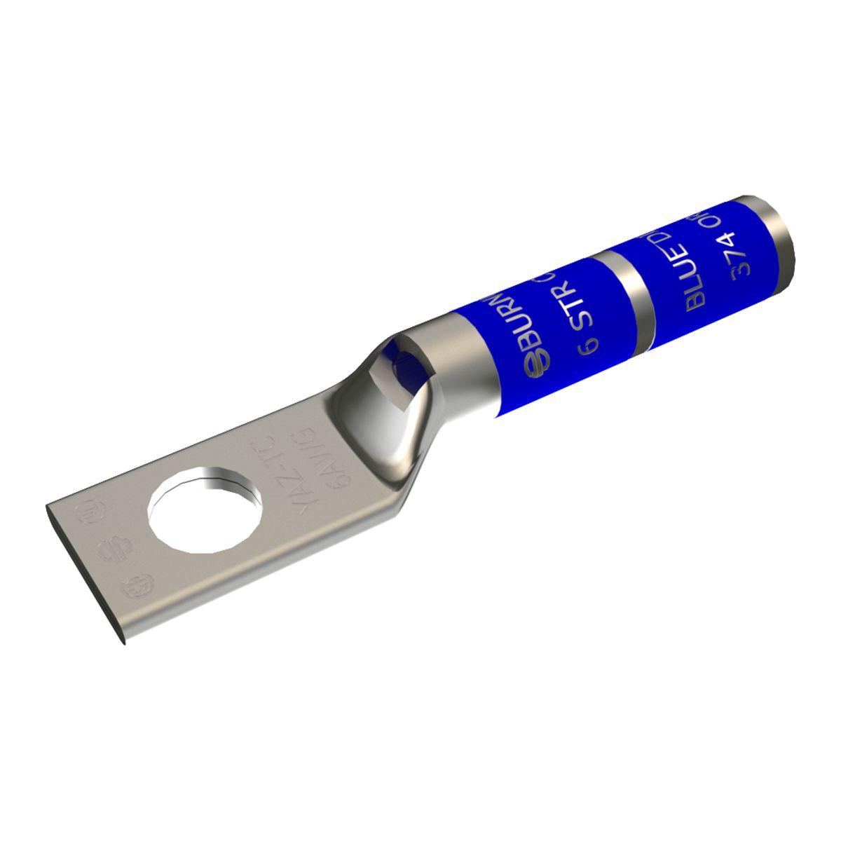 BURNDY® HYLUG™ YAZ6CTC14 1-Hole Uninsulated Compression Lug With Inspection Window, 6 AWG Stranded Copper Conductor, Die Code: 7/374, 1/4 in Stud, Tin Plated Copper