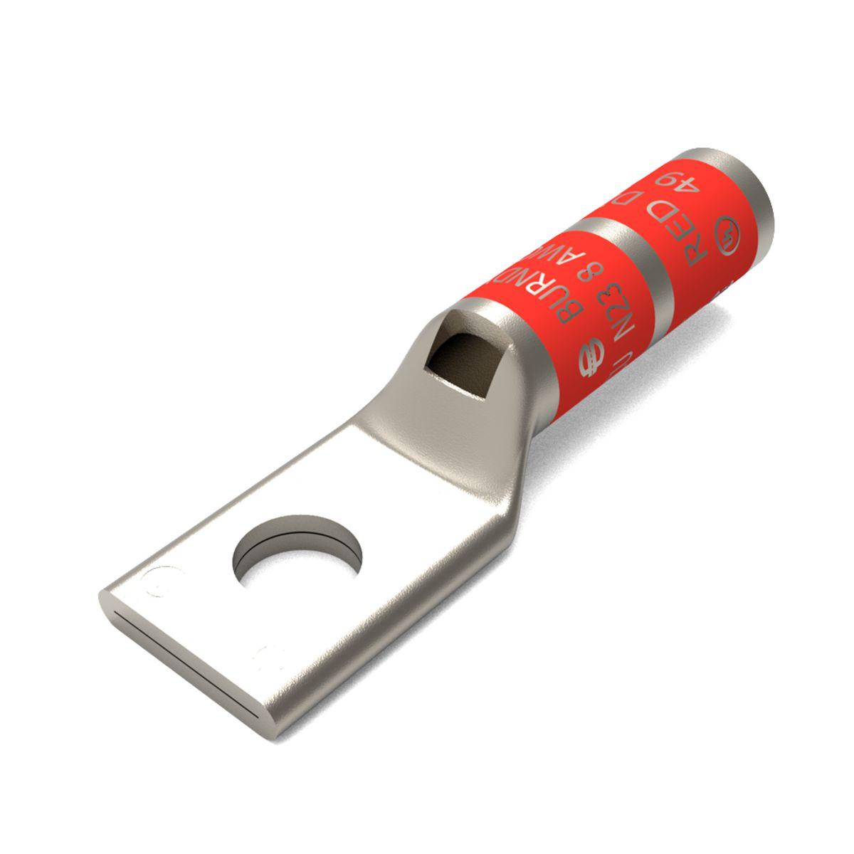 BURNDY® HYLUG™ YAZ8CTC38 1-Hole Uninsulated Compression Lug With Inspection Window, 8 AWG Stranded Copper Conductor, Die Code: 49, 3/8 in Stud, Tin Plated Copper