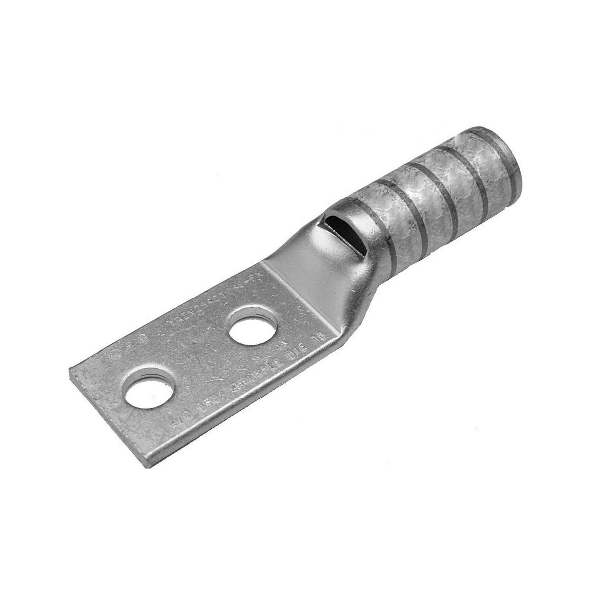 BURNDY® HYLUG™ YAZV262NTCFX YAZ-2NT-FX 2-Hole Compression Lug With Inspection Window, 2/0 AWG Flexible/Stranded Copper Conductor, Die Code: 13, 1/2 in Stud, Tin Plated Copper