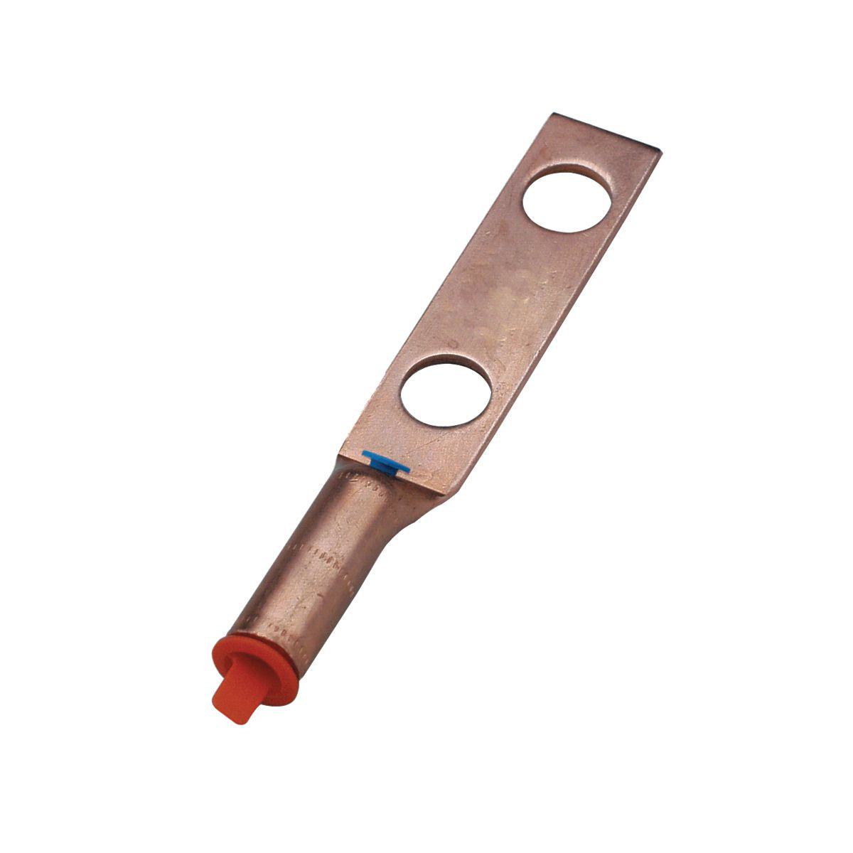 BURNDY® HYLUG™ YGA282N YGA 2-Hole Grounding Irreversible Compression Terminal, 4/0 AWG Stranded Copper Conductor, Die Code: 15, 1/2 in Stud, Copper