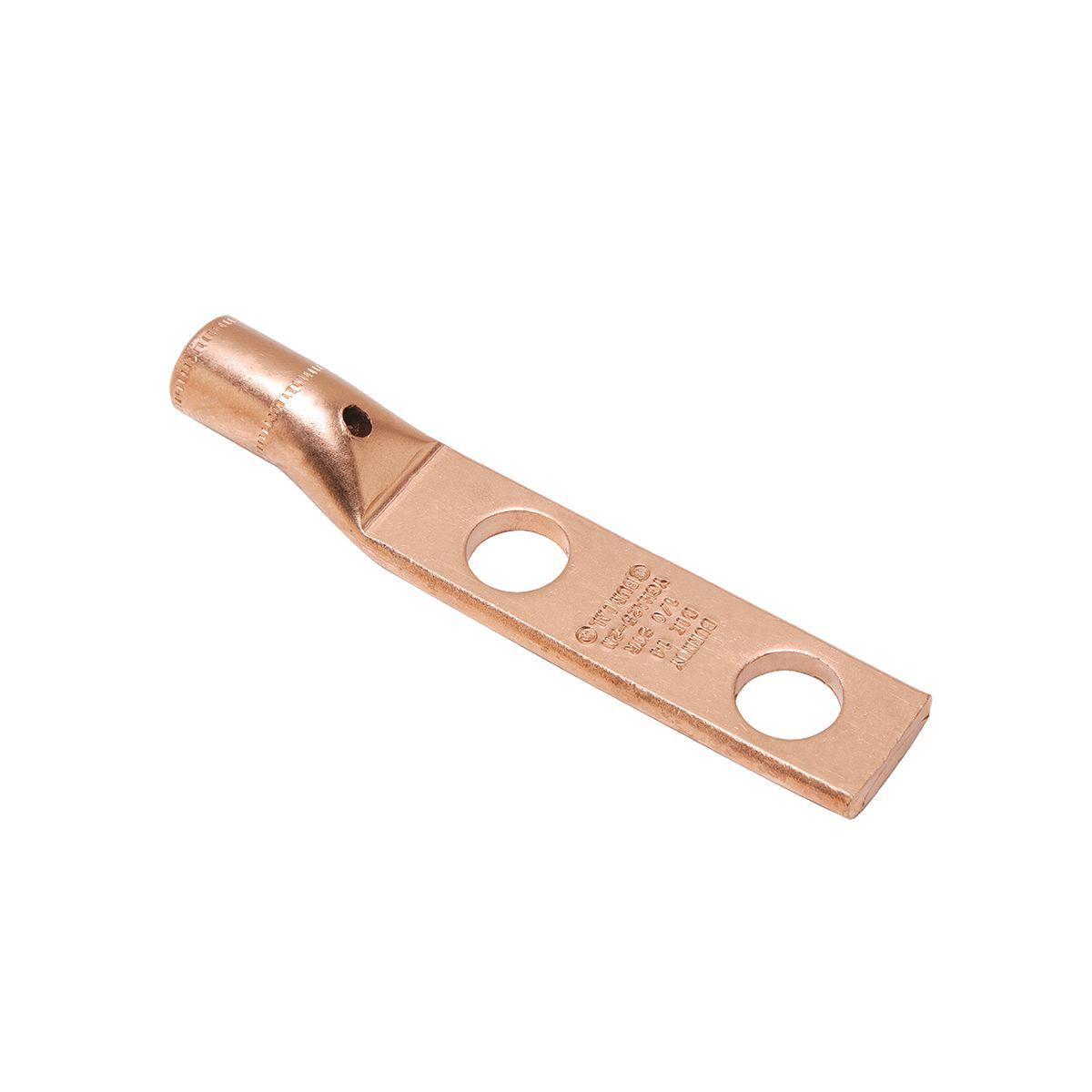 BURNDY® HYLUG™ YGHA2C2N YGHA 2-Hole Heavy Duty Irreversible Compression Terminal With Inspection Probe Hole, 2 AWG Stranded Copper Conductor, Die Code: 11, 1/2 in Stud, Copper