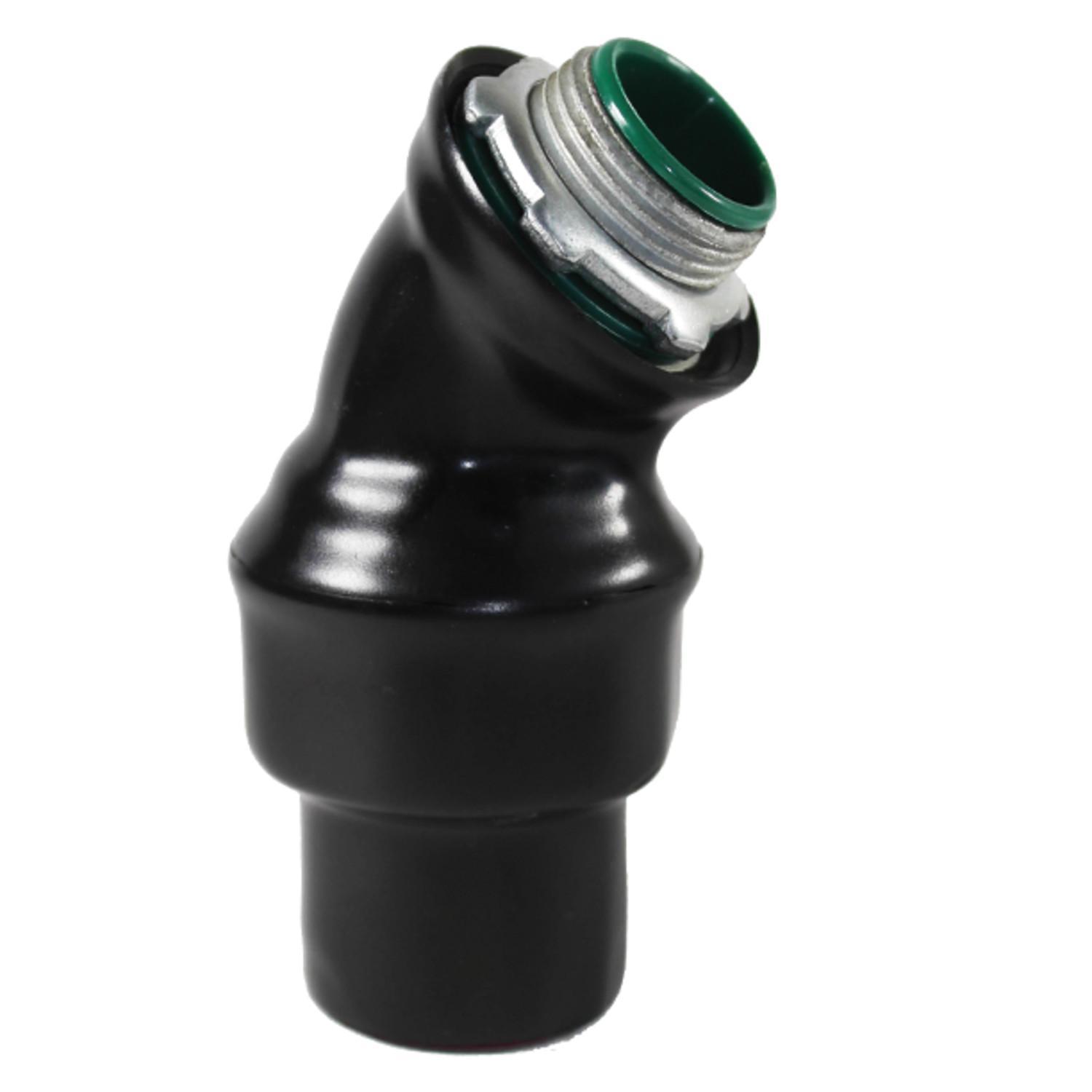 Calbond™ PV0700LT7545 Liquid Tight Conduit Connector, 3/4 in Trade, 45 deg, Steel, Galvanized/PVC Coated