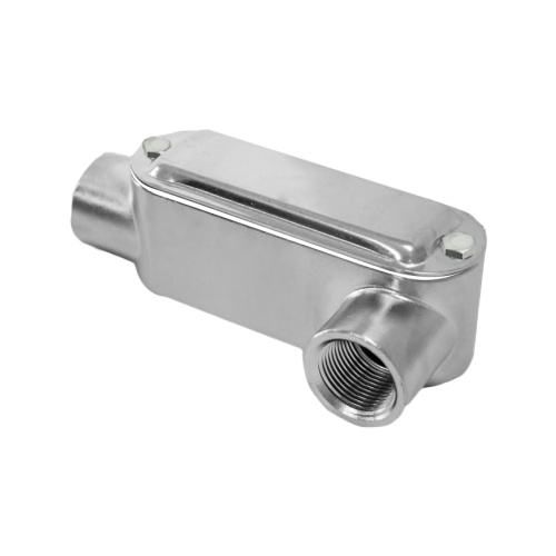 Calbrite™ S62000LR00 Type LR Conduit Body With Cover, Gasket Set and Coupling, 2 in Hub, 8, 71 cu-in, 316 Stainless Steel, #4 Polished