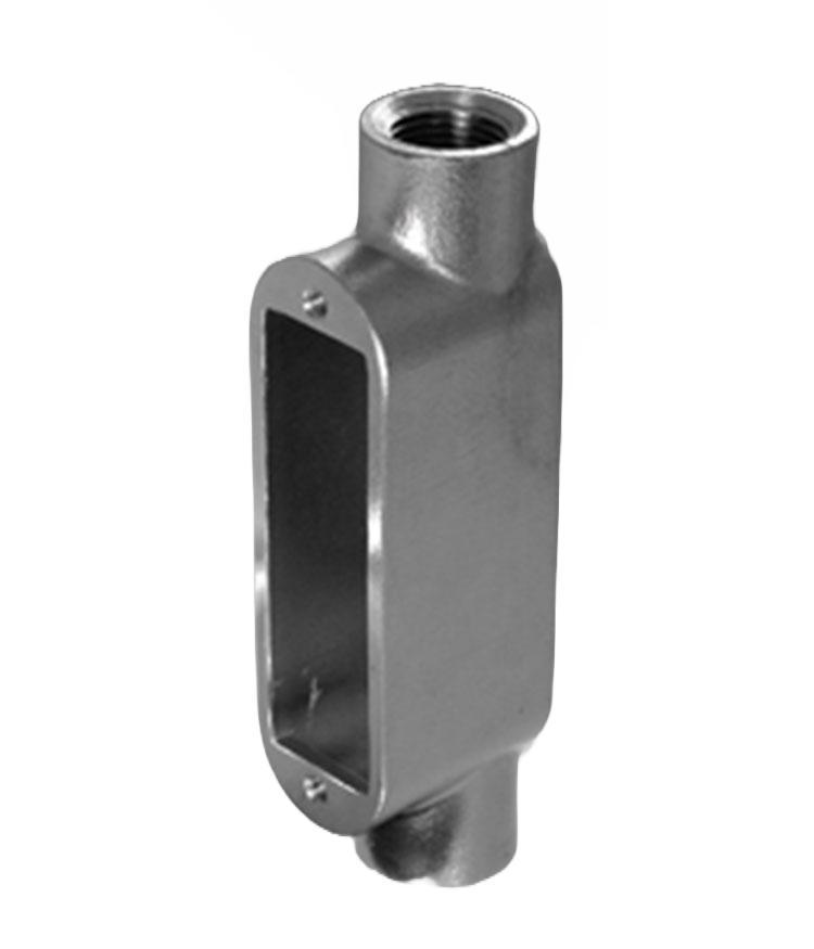 Calbrite™ S62000CE00 Type-C Conduit Body With Cover, Gasket Set, Coupling, 2 in Hub, 8, 77 cu-in, 316 Stainless Steel, #4 Polished