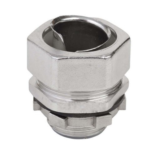 Calbrite™ S62000FCS0 Flexible Straight Conduit Connector, 2 in Trade, For Use With Flexible Rigid Conduit, 316 Stainless Steel, #4 Polished