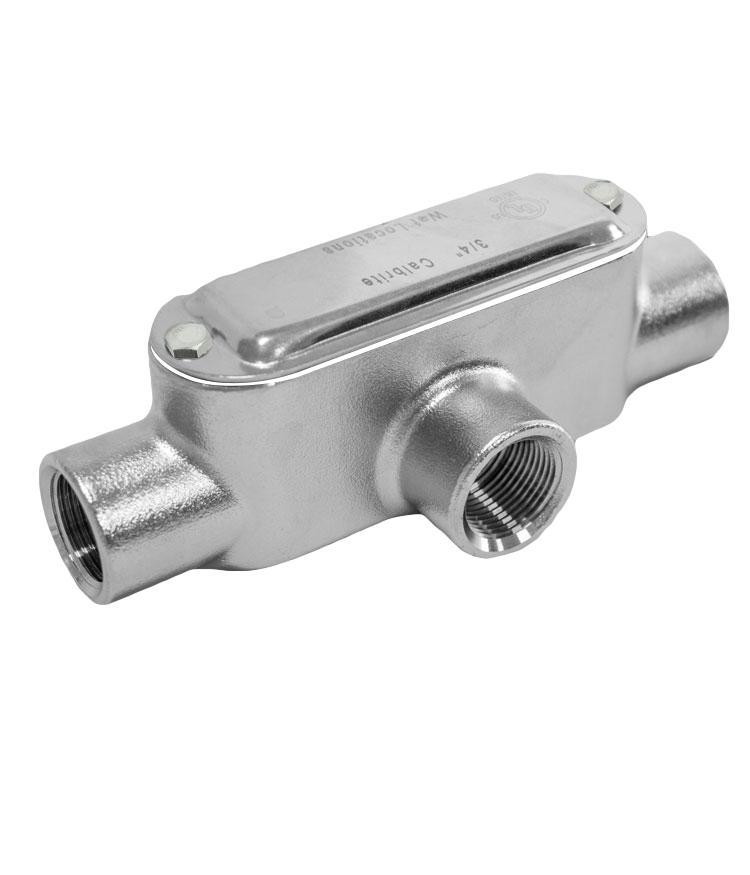 Calbrite™ S61500TE00 Type T Conduit Body, 1-1/2 in Hub, 8, 35 cu-in, 316L Stainless Steel, #4 Polished