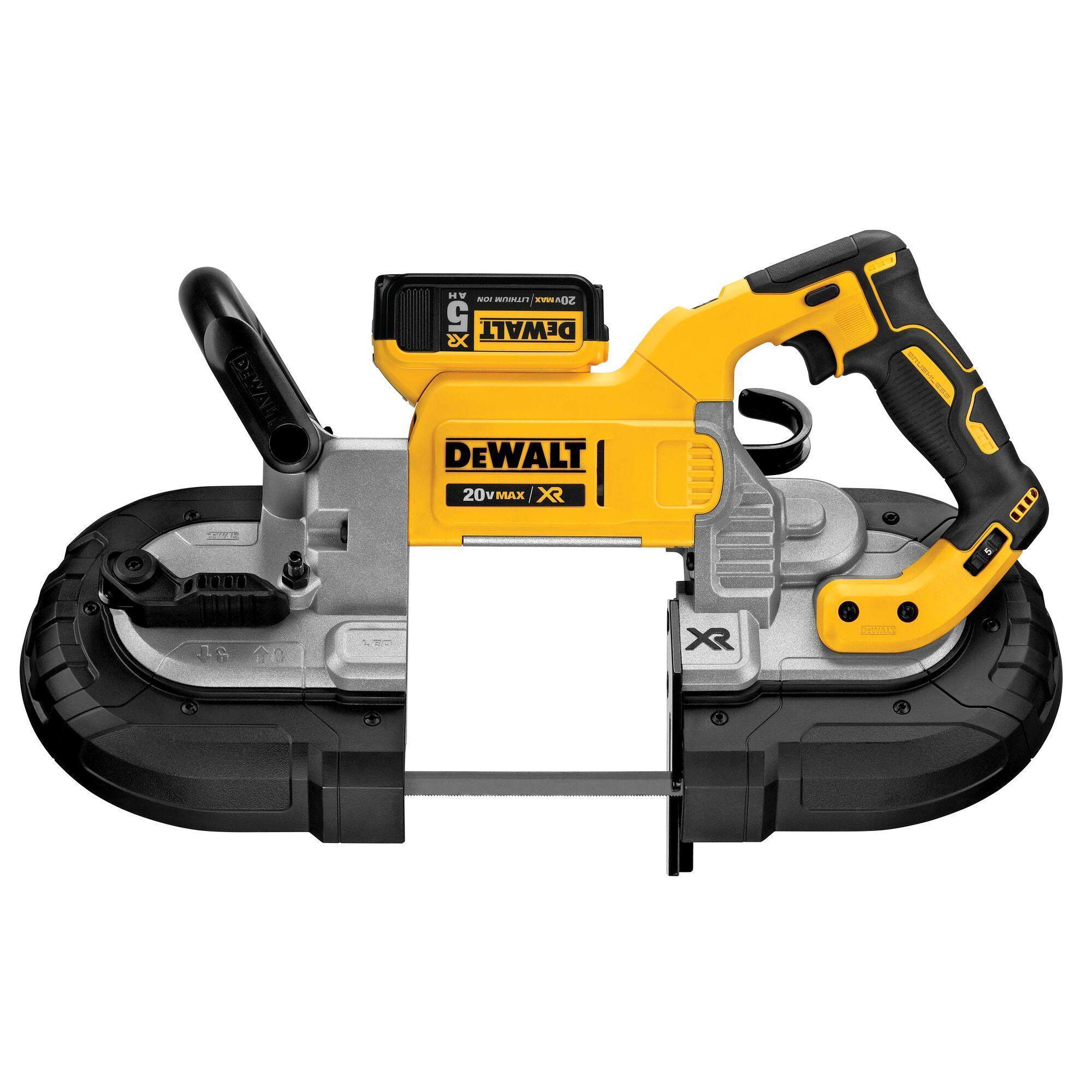 DeWALT® 20V MAX* MATRIX™ DCS374P2 XR™ Brushless Deep Cut Portable Cordless Band Saw Kit, 5 x 4-3/4 in Cutting, 44-7/8 in L Blade, 20 V DC, 5 Ah Li-Ion Battery