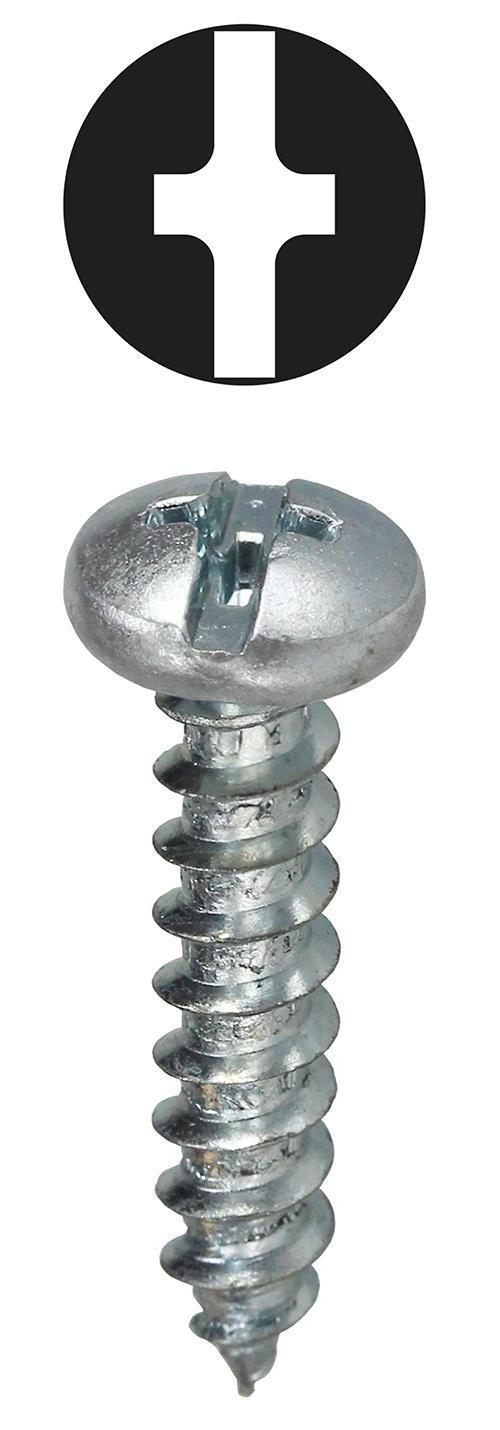 Dottie® 2WS8114 2-Way Combination Sheet Metal Screw, #8, 1-1/4 in OAL, Pan Head, Phillips®/Slotted Drive, Steel, Zinc Plated