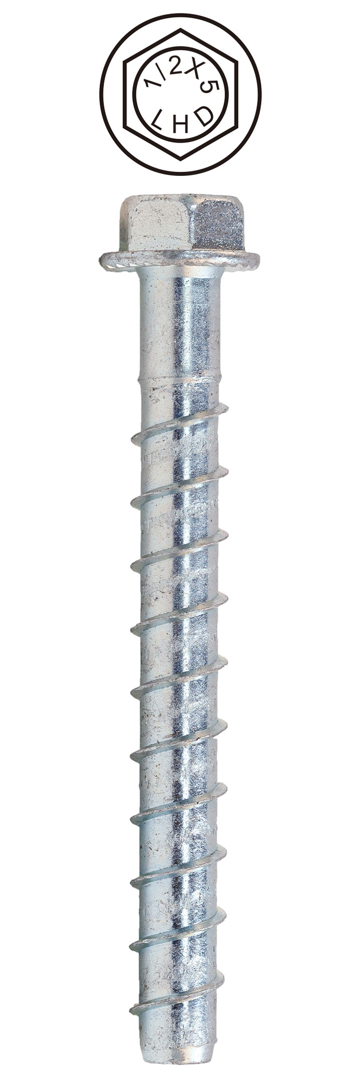 Dottie® CSB12500 Concrete Screw Bolt, Case Hardened Low Carbon Steel, Zinc Plated