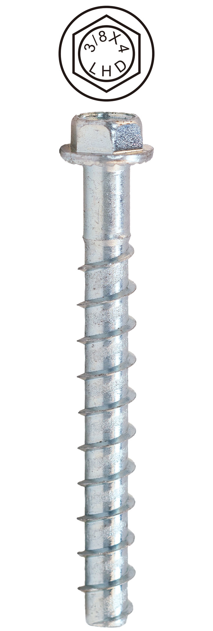 Dottie® CSB38400 Concrete Screw Bolt, Case Hardened Low Carbon Steel, Zinc Plated