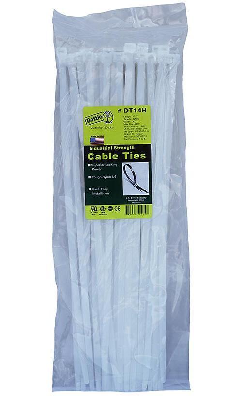 Dottie® DT14H Heavy Duty Straight Tip Cable Tie, 15.09 in L x 0.3 in W x 0.076 in THK, Nylon, Natural