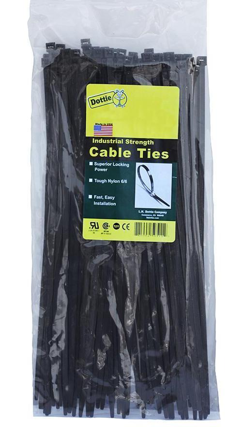 Dottie® DT14B 1-Piece Bent Tip Standard Duty Cable Tie, 14.56 in L x 0.18 in W x 0.052 in THK, Nylon, UV Black
