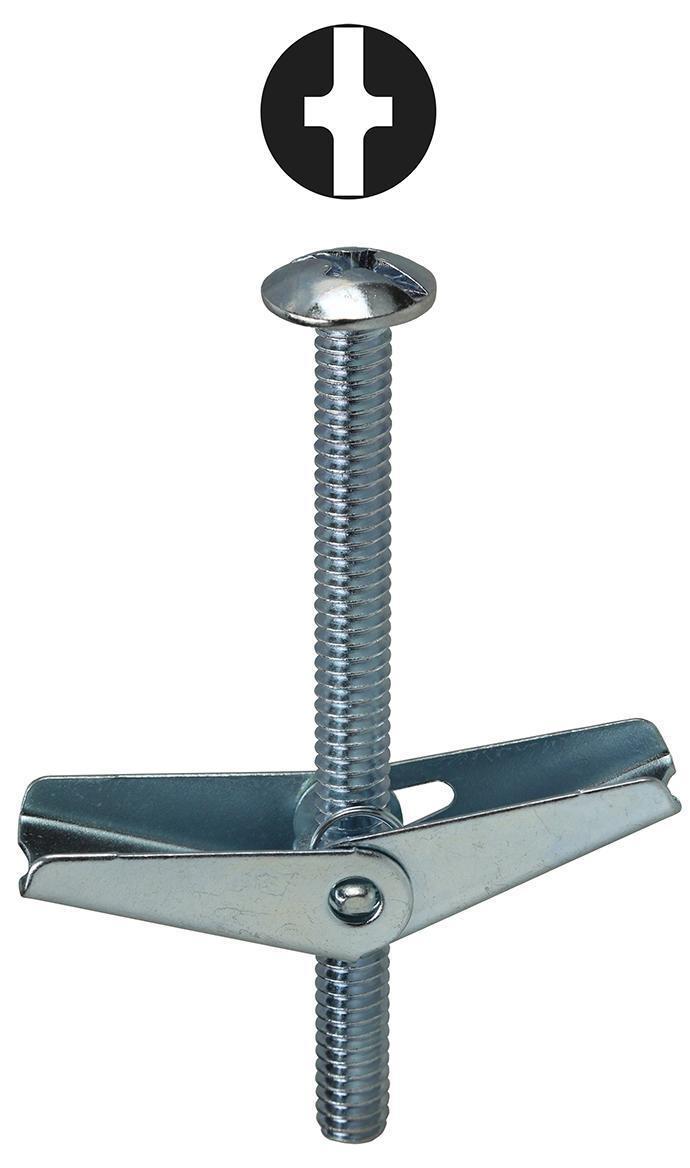 Dottie® TB383 Toggle Bolt With Spring Wing Nut, 3/8-16 Screw, 3 in OAL, Steel, Mushroom Head, 7/8 in Drill