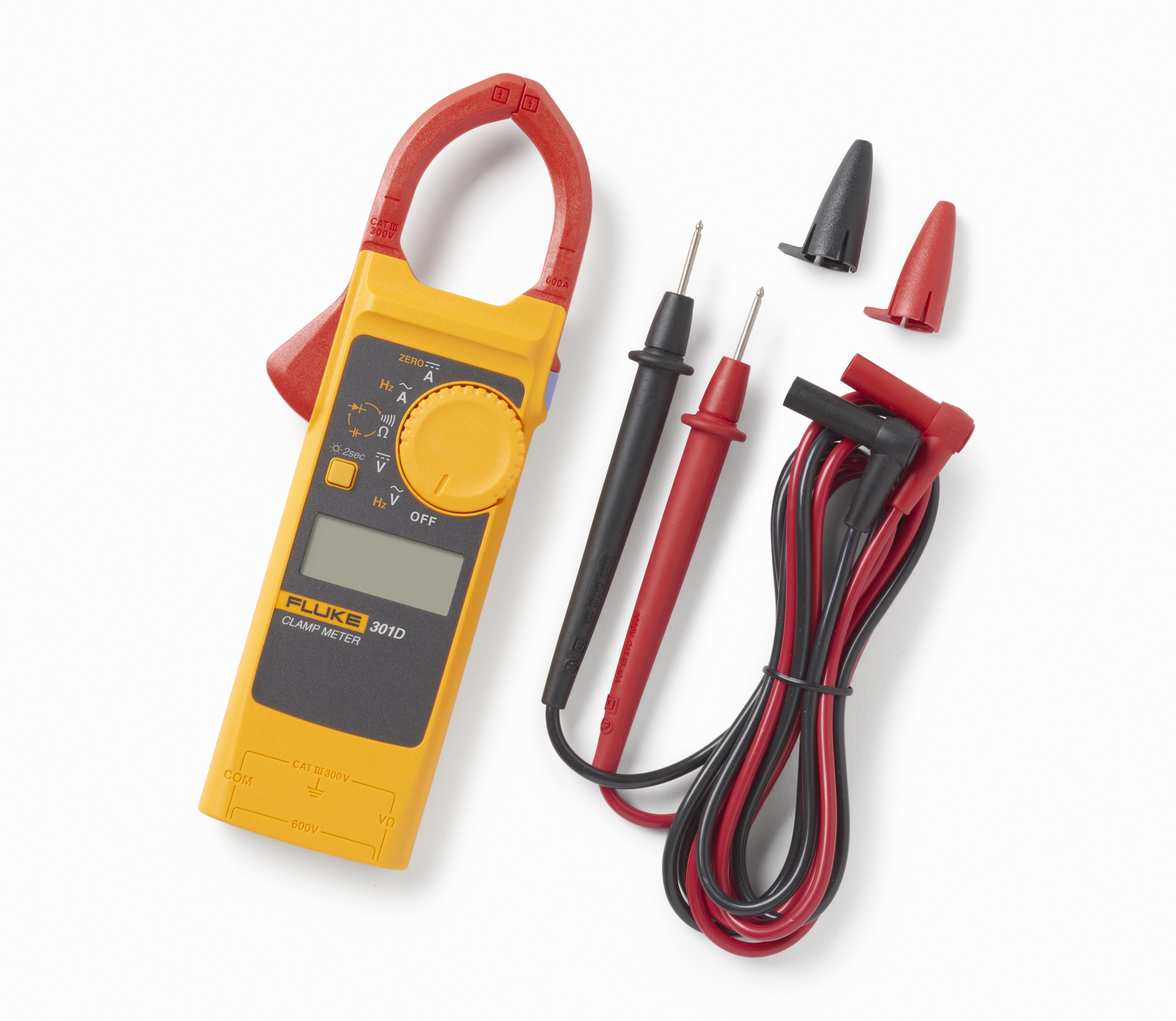 Fluke® FLUKE-301D/ESP Portable Clamp Multimeter, 600 V AC/DC, 60 to 600 A, 600 Ohm/6 to 60 kOhm, 45 to 400 Hz, 34 mm Jaw, LCD Display