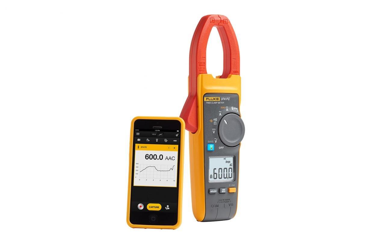 Fluke® FLUKE-374/FC Wireless Clamp Meter, 600 A, 6000 Ohm, 10 to 100/100 to 500 Hz, 34 mm Jaw