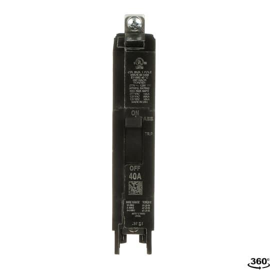 GE TEY140 Compact Lighting Panel Circuit Breaker, 120/240/277 V AC, 40 A, 14/65 kA Interrupt, 1 Poles, Thermal Magnetic Trip