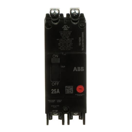 GE TEY225 Compact Lighting Panel Circuit Breaker, 120/240/277 V AC, 25 A, 14/65 kA Interrupt, 2 Poles, Thermal Magnetic Trip