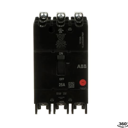 GE TEY325 Compact Lighting Panel Circuit Breaker, 120/240/277 V AC, 25 A, 14/65 kA Interrupt, 3 Poles, Thermal Magnetic Trip