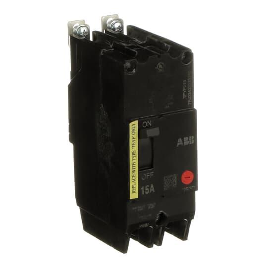 GE TEYF215 Compact Lighting Panel Circuit Breaker, 120/240/277/480 VAC, 250 VDC, 15 A, 65/18/10 kA Interrupt, 2 Poles, Thermal Magnetic Trip