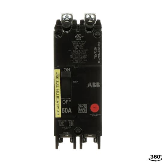 GE TEYF250 Compact Lighting Panel Circuit Breaker, 120/240/277/480 VAC, 250 VDC, 50 A, 65/18/10 kA Interrupt, 2 Poles, Thermal Magnetic Trip