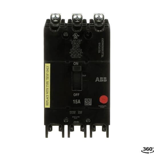 GE TEYF315 Compact Lighting Panel Circuit Breaker, 120/240/277/480 V AC, 15 A, 65/18 kA Interrupt, 3 Poles, Thermal Magnetic Trip
