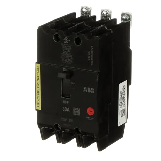 GE TEYF330 Compact Lighting Panel Circuit Breaker, 120/240/277/480 V AC, 30 A, 65/18 kA Interrupt, 3 Poles, Thermal Magnetic Trip