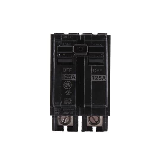 GE Q-Line® THQL21125 Type THQL Compact Molded Case Circuit Breaker, 120/240 V AC, 125 A, 10 kA Interrupt, 2 Poles, Thermal Magnetic Trip